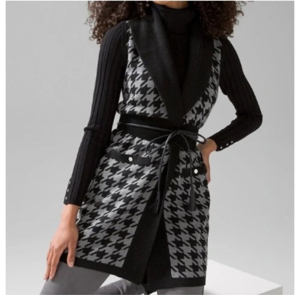 White House Black Market Houndstooth Tunic Cardigan Sweater, Black & White | XS